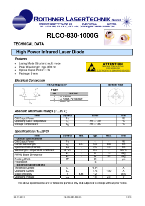 RLCO-830-1000G Datasheet PDF Roithner LaserTechnik GmbH