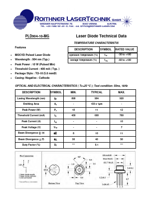 PLD904-10-MG Datasheet PDF Roithner LaserTechnik GmbH