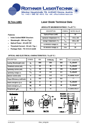 RLT904-30MG Datasheet PDF Roithner LaserTechnik GmbH