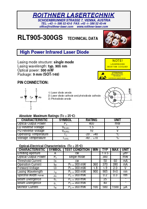 RLT905-300GS Datasheet PDF Roithner LaserTechnik GmbH