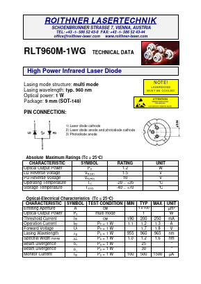 RLT960M-1WG Datasheet PDF Roithner LaserTechnik GmbH