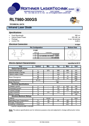 RLT980-300GS Datasheet PDF Roithner LaserTechnik GmbH