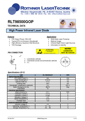 RLT98500GOP Datasheet PDF Roithner LaserTechnik GmbH