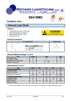 S8410MG Datasheet PDF Roithner LaserTechnik GmbH