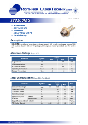 S83100MG Datasheet PDF Roithner LaserTechnik GmbH