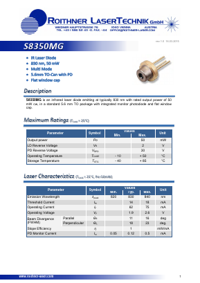 S8350MG Datasheet PDF Roithner LaserTechnik GmbH