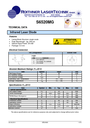 S6520MG Datasheet PDF Roithner LaserTechnik GmbH