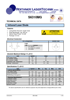 S6310MG Datasheet PDF Roithner LaserTechnik GmbH