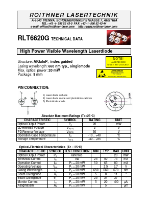 RLT6620G Datasheet PDF Roithner LaserTechnik GmbH
