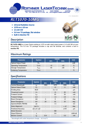 RLT1070-10MG Datasheet PDF Roithner LaserTechnik GmbH