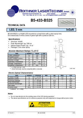 B5433B525 Datasheet PDF Roithner LaserTechnik GmbH