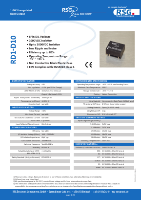 RD1-0505D10A1 Datasheet PDF RSG Electronic Components GmbH