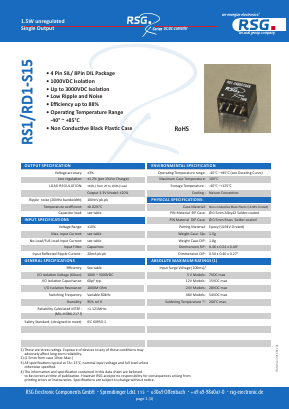 RS1-1209S15AX Datasheet PDF RSG Electronic Components GmbH
