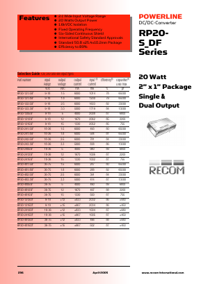 RP20-4812SF Datasheet PDF RECOM Electronic GmbH