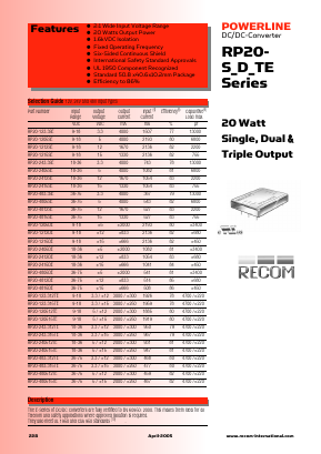 RP20-1205SE Datasheet PDF RECOM Electronic GmbH