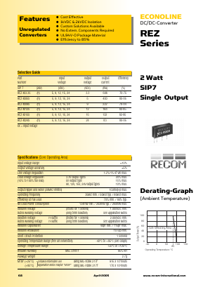 REZ-0509S Datasheet PDF RECOM Electronic GmbH