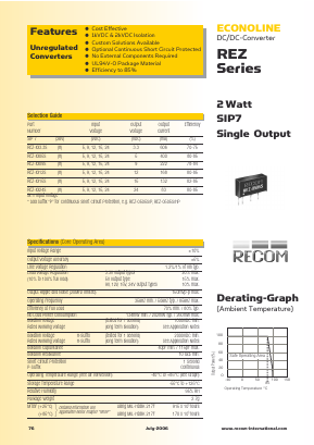 REZ-1512S Datasheet PDF RECOM Electronic GmbH