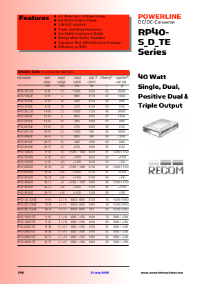 RP40-2412DE Datasheet PDF RECOM Electronic GmbH