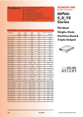 RP40-4805SE Datasheet PDF RECOM Electronic GmbH
