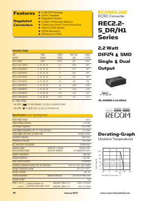 REC2.2-0505DR/H1 Datasheet PDF RECOM Electronic GmbH