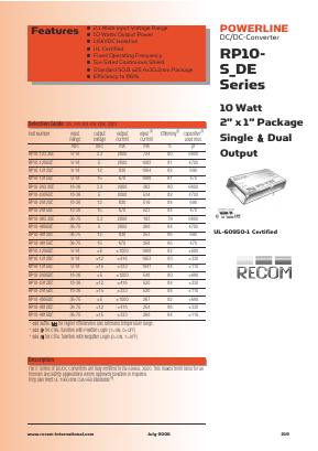 RP10-4805DE/N Datasheet PDF RECOM Electronic GmbH