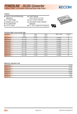 RP30-1205SE Datasheet PDF RECOM Electronic GmbH