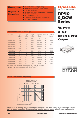 RP40-4812SGW Datasheet PDF RECOM Electronic GmbH