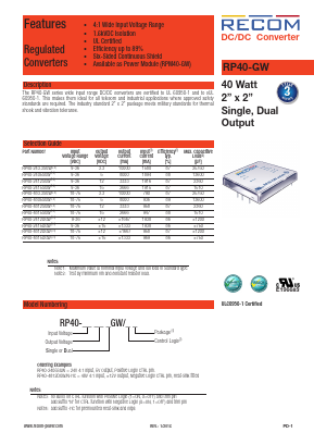 RP40-4815SGWN Datasheet PDF RECOM Electronic GmbH