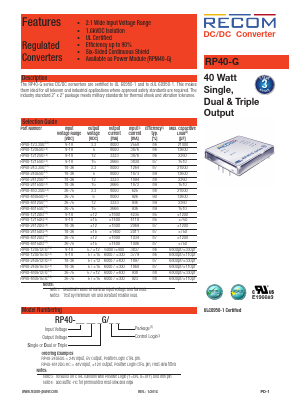 RP40-123.3SG-HC Datasheet PDF RECOM Electronic GmbH