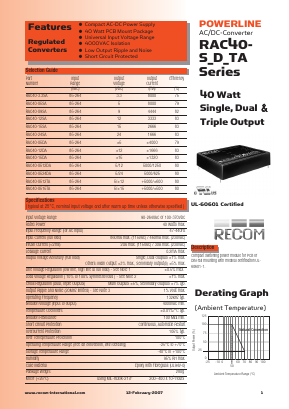 RAC40-05DA Datasheet PDF RECOM Electronic GmbH