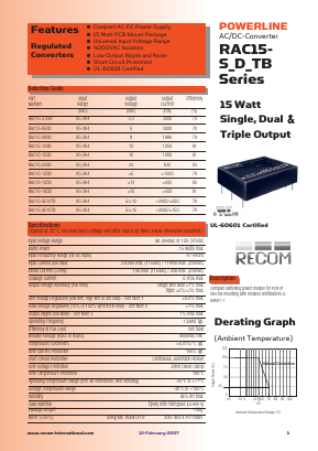 RAC15-05SB Datasheet PDF RECOM Electronic GmbH