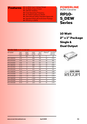RP10-2405DEW Datasheet PDF RECOM Electronic GmbH