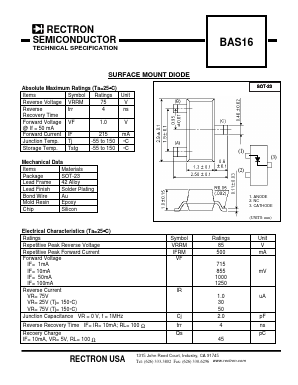 BAS16 Datasheet PDF Rectron Semiconductor