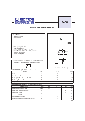 BAS40 Datasheet PDF Rectron Semiconductor