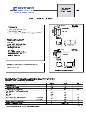 BAS16WS Datasheet PDF Rectron Semiconductor