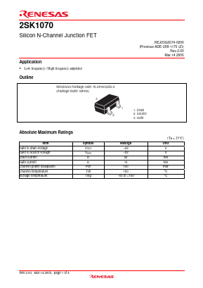 2SK1070PIETL-E Datasheet PDF Renesas Electronics