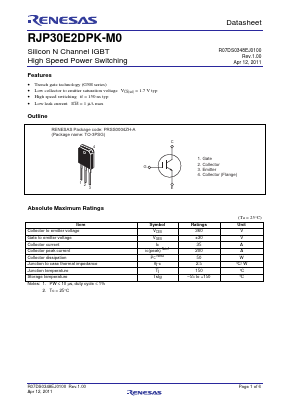 RJP30E2DPK-M0-T0 Datasheet PDF Renesas Electronics
