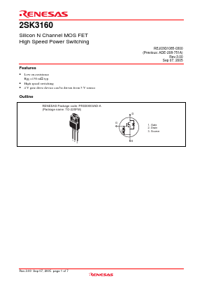 2SK3160 Datasheet PDF Renesas Electronics