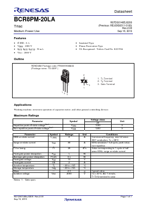 BCR8PM-20LA Datasheet PDF Renesas Electronics