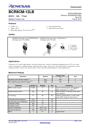 BCR8CM-12LB-BB0 Datasheet PDF Renesas Electronics