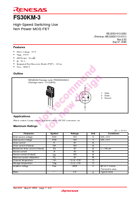 FS30KM-3 Datasheet PDF Renesas Electronics