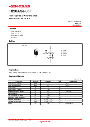 FX20ASJ-03F-T13 Datasheet PDF Renesas Electronics