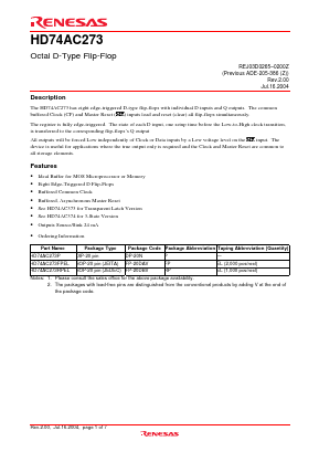 HD74AC273 Datasheet PDF Renesas Electronics