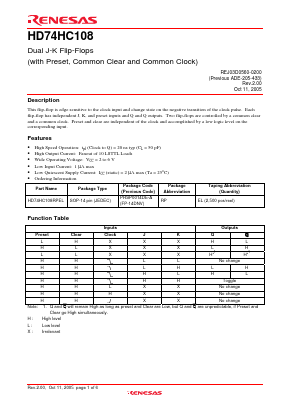 HD74HC108RP Datasheet PDF Renesas Electronics