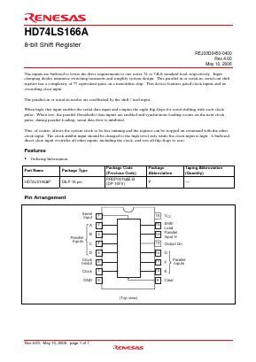 HD74LS166AP Datasheet PDF Renesas Electronics