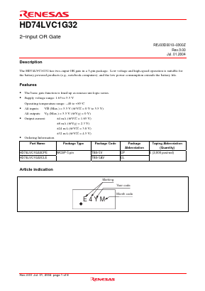 HD74LVC1G32 Datasheet PDF Renesas Electronics