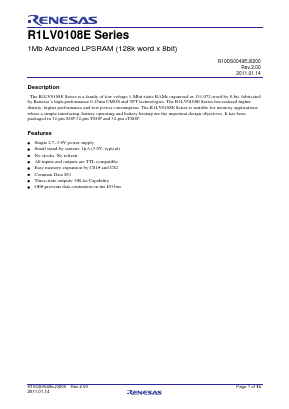 R1LV0108ESF-5SIB0 Datasheet PDF Renesas Electronics