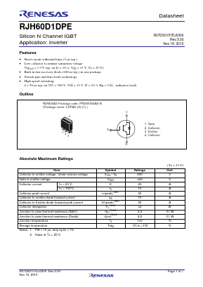 RJH60D1DPE Datasheet PDF Renesas Electronics