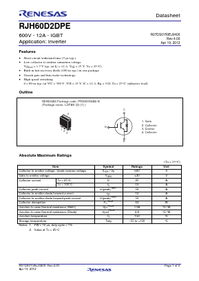 RJH60D2DPE Datasheet PDF Renesas Electronics