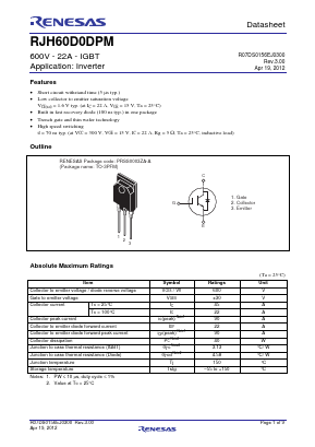 RJH60D0DPM Datasheet PDF Renesas Electronics